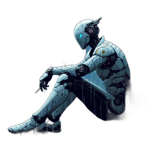 robot, creature, mask, jacket, concept art, cyberpunk, comic book art, pixel art transparent PNG cut-out