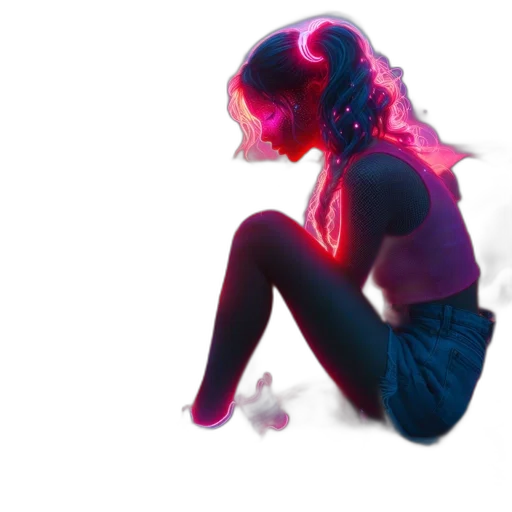 mask, hair, dress, concept art, cyberpunk, vaporwave, 3d render, neon lights transparent PNG cut-out