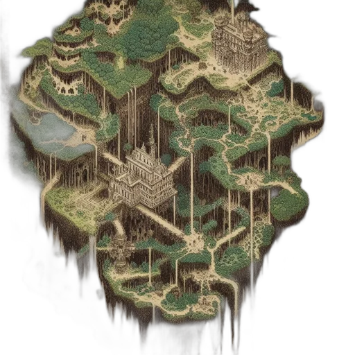 crown, concept art, pixel art, fantasy art, 3d render, forest, fog, green transparent PNG cut-out