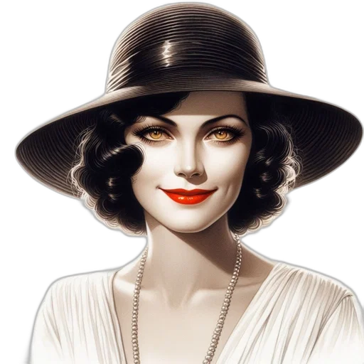hat, jewelry, face, photorealistic, cartoon, comic book art, oil painting, early transparent PNG cut-out