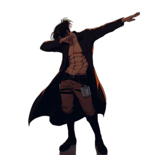 jacket, staff, concept art, anime, comic book art, cartoon, dark, animated transparent PNG cut-out