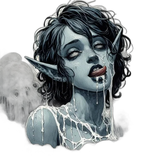 fantasy art, comic book art, concept art, watercolor, blue, ethereal, figure, pointed transparent PNG cut-out