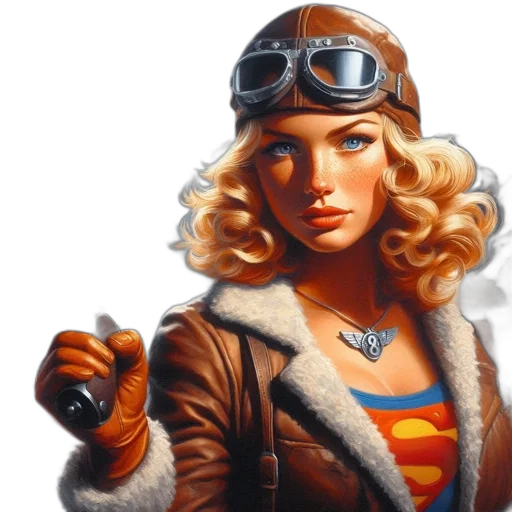 comic book art, photorealistic, concept art, fantasy art, woman, blonde, hair, aviator transparent PNG cut-out
