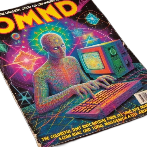 robot, cyberpunk, vaporwave, outer space, magazine, cover, shows, humanoid transparent PNG cut-out