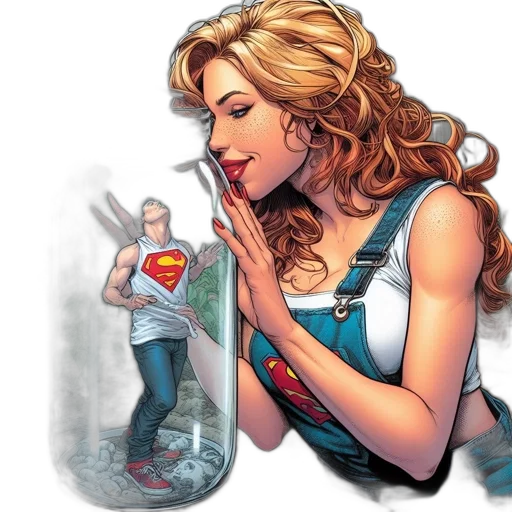 comic book art, concept art, woman, long, blonde, hair, wears, superman transparent PNG cut-out