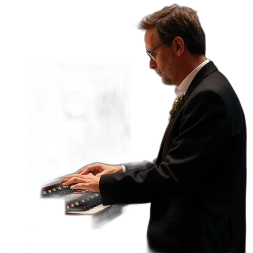 man, playing, organ, his, right, hand, keys, left transparent PNG cut-out