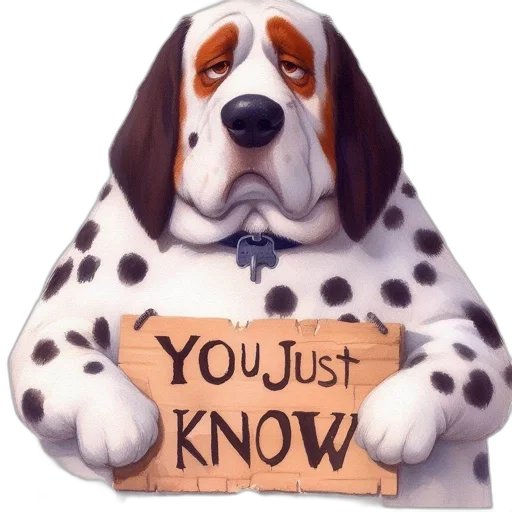 animal, staff, illustrated, dog, spotted, coat, expressing, sadness transparent PNG cut-out