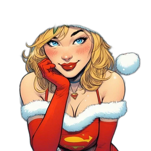comic book art, cartoon, concept art, illustration, features, blonde-haired, female, santa transparent PNG cut-out