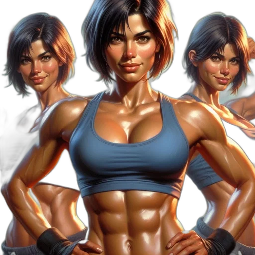 comic book art, photorealistic, concept art, fantasy art, three, athletic, women, sportswear transparent PNG cut-out