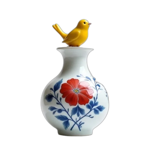 bottle, flower, 3d render, photorealistic, white, porcelain, vase, red transparent PNG cut-out