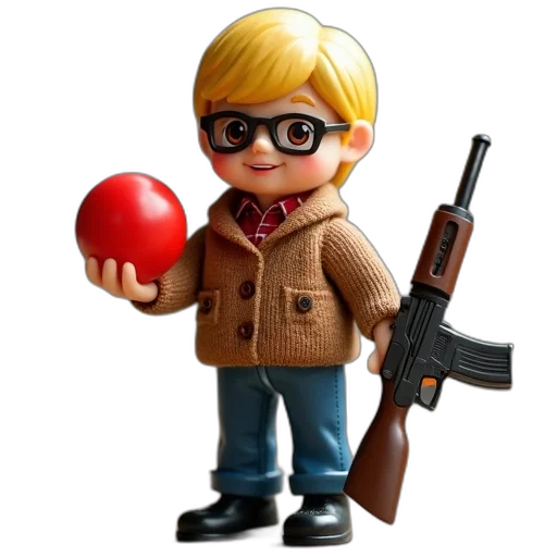 weapon, 3d render, cartoon, concept art, pixel art, toy, figure, young transparent PNG cut-out