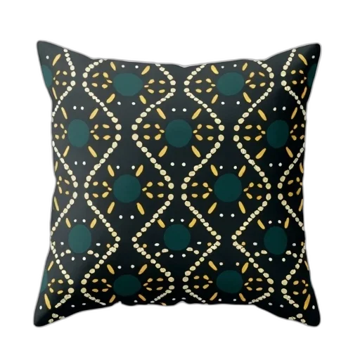 furniture, black, pillow, pattern, white, yellow, circular, shapes transparent PNG cut-out