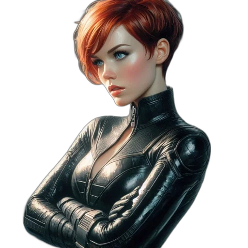 jacket, face, robot, weapon, comic book art, concept art, fantasy art, cyberpunk transparent PNG cut-out