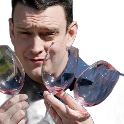 bottle, staff, face, weapon, man, blue, shirt, holds transparent PNG cut-out