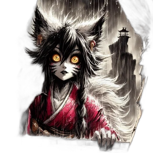 fantasy art, concept art, watercolor, anime, fog, monochrome, red, enigmatic transparent PNG cut-out