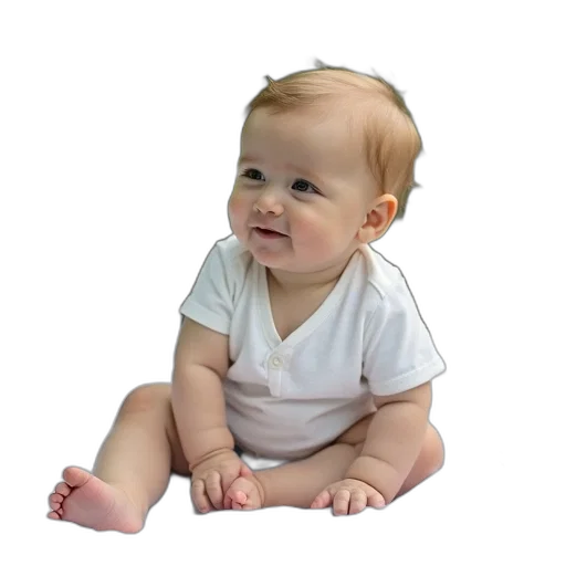 staff, face, photorealistic, 3d render, toddler, sitting, white, metal transparent PNG cut-out