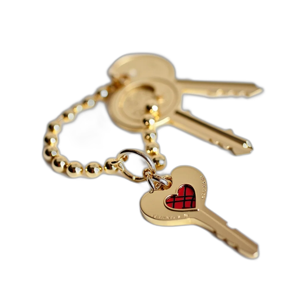 jewelry, staff, furniture, 3d render, golden, key, heart-shaped, tag transparent PNG cut-out