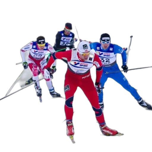 group, skiers, race, one, red, leading, pack transparent PNG cut-out