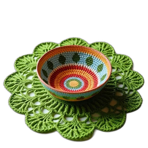 jewelry, hat, food, 3d render, photorealistic, green, crochet, doily transparent PNG cut-out