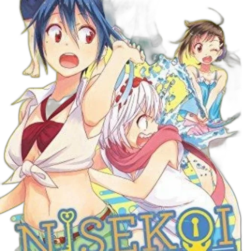 anime, comic book art, cartoon, concept art, underwater, cover, nisekoi, features transparent PNG cut-out