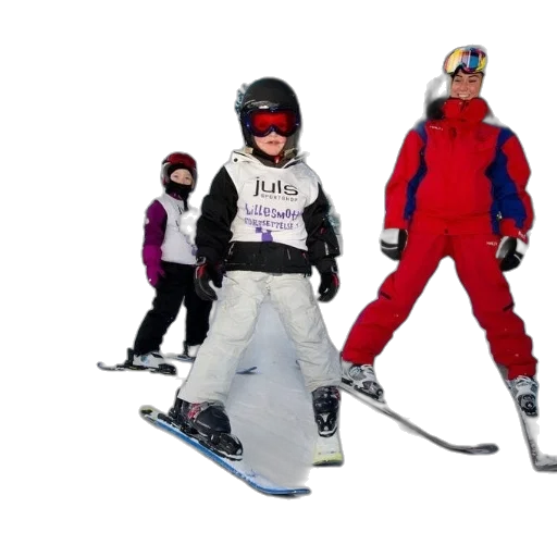 group, children, adult, wearing, ski, gear, helmets, one transparent PNG cut-out