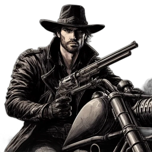 weapon, comic book art, concept art, photorealistic, cartoon, rugged, figure, clad transparent PNG cut-out
