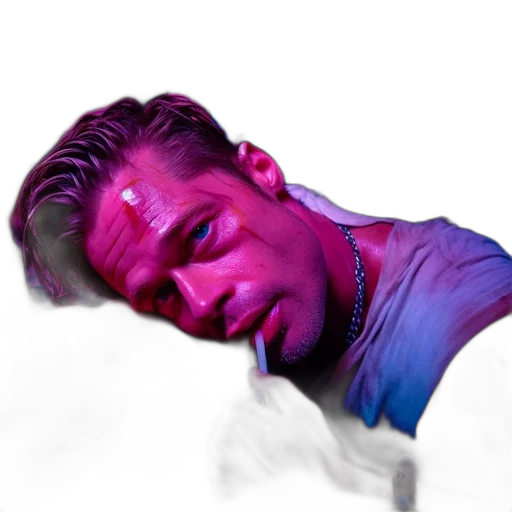 hair, face, robot, creature, photorealistic, 3d render, cyberpunk, vaporwave transparent PNG cut-out