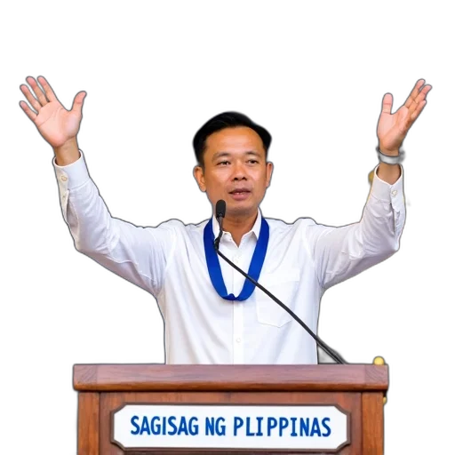 staff, man, white, shirt, blue, ribbon, standing, podium transparent PNG cut-out