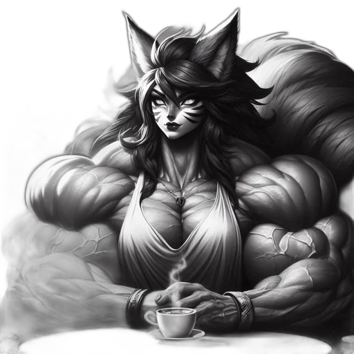 fantasy art, concept art, pencil sketch, photorealistic, monochrome, anthropomorphic, feline, figure transparent PNG cut-out