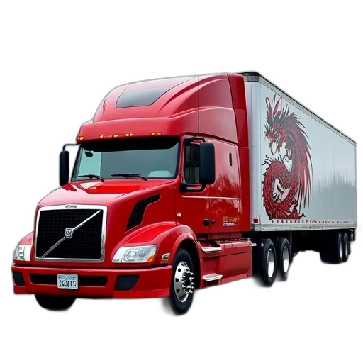 red, semi-truck, white, trailer, parked, street, truck, has transparent PNG cut-out