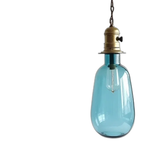bottle, jewelry, 3d render, photorealistic, blue, glass, lamp, metallic transparent PNG cut-out