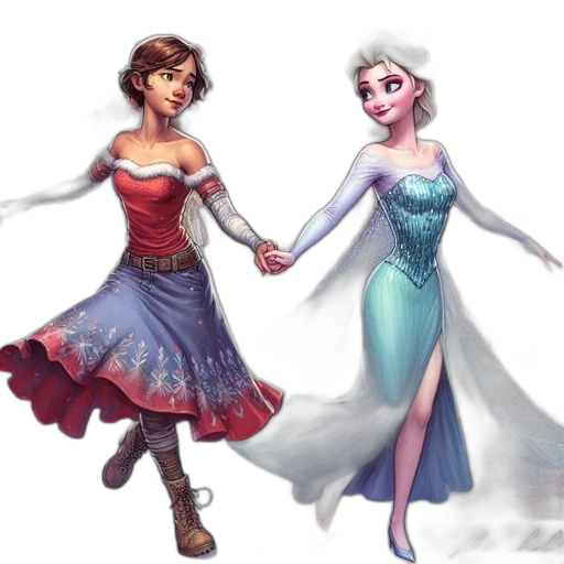 dress, concept art, fantasy art, 3d render, watercolor, snow, two, animated transparent PNG cut-out