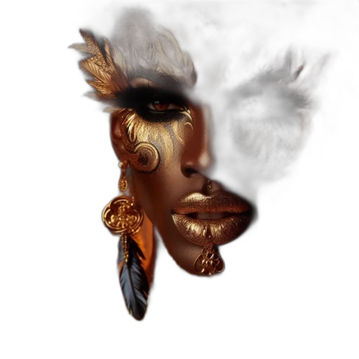 mask, face, crown, hair, concept art, fantasy art, photorealistic, 3d render transparent PNG cut-out