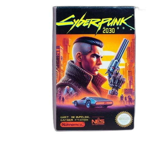 weapon, cyberpunk, concept art, pixel art, image, nes, cartridge, 2030 transparent PNG cut-out