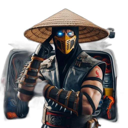 mask, staff, robot, weapon, concept art, fantasy art, photorealistic, cyberpunk transparent PNG cut-out