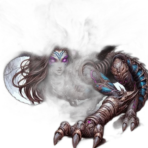 dragon, creature, staff, mask, concept art, fantasy art, watercolor, fog transparent PNG cut-out