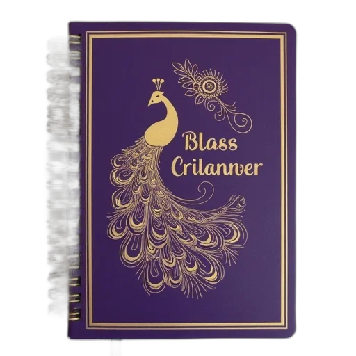 spiral-bound, notebook, cover, featuring, peacock, design, phrase, wedding transparent PNG cut-out