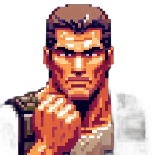 face, staff, weapon, pixel art, comic book art, concept art, cartoon, earth tones transparent PNG cut-out