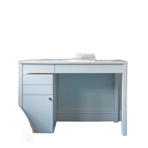 furniture, 3d render, photorealistic, monochrome, white, modern, minimalist, desk transparent PNG cut-out