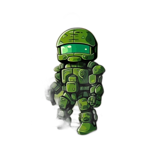 robot, weapon, pixel art, concept art, 3d render, fantasy art, green, stands transparent PNG cut-out