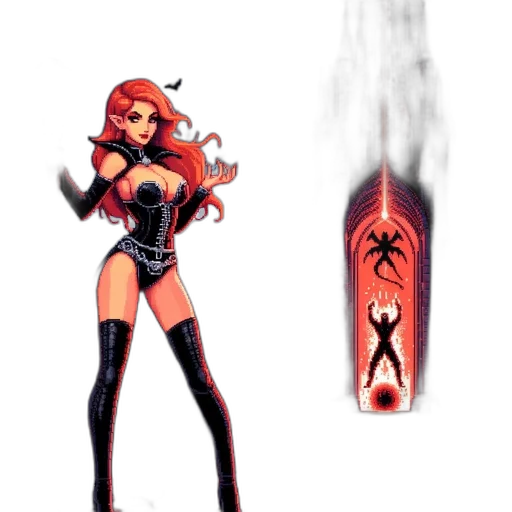 weapon, concept art, comic book art, fantasy art, pixel art, fire, red, gothic transparent PNG cut-out