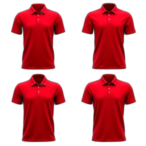 3d render, red, collection, four, polo, shirts, collars, buttons transparent PNG cut-out