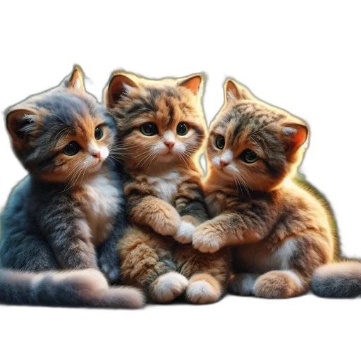 animal, photorealistic, oil painting, 3d render, concept art, three, kittens, sit transparent PNG cut-out