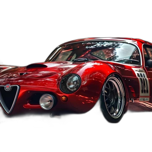 car, photorealistic, 3d render, concept art, cartoon, red, vintage, alfa transparent PNG cut-out