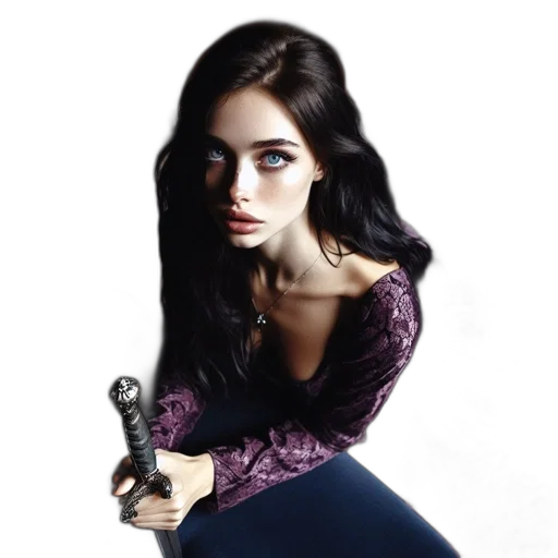 weapon, hair, jewelry, dress, photorealistic, cartoon, concept art, fantasy art transparent PNG cut-out