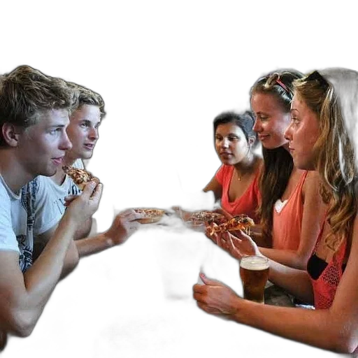 food, weapon, staff, fire, group, friends, enjoying, pizza transparent PNG cut-out