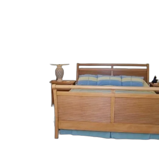 furniture, 3d render, photorealistic, concept art, cozy, bedroom, wooden, bed transparent PNG cut-out