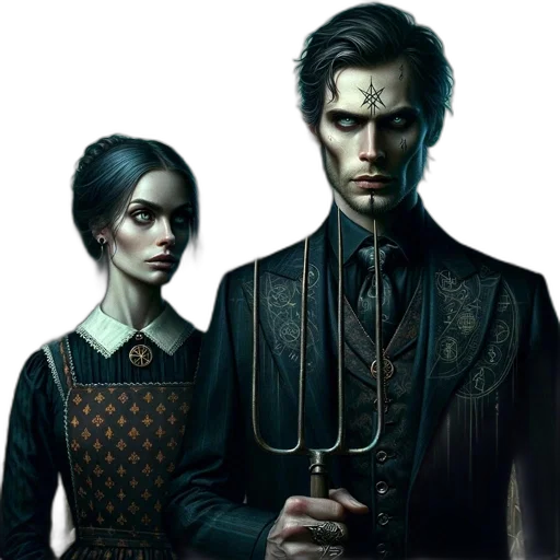 concept art, fantasy art, comic book art, cyberpunk, dark, mysterious, duo, stand transparent PNG cut-out