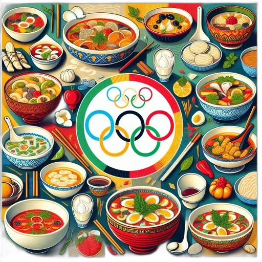 food, concept art, photorealistic, artistic, display, featuring, olympic, rings transparent PNG cut-out