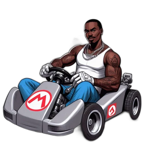 car, concept art, comic book art, cartoon, pixel art, muscular, man, wearing transparent PNG cut-out